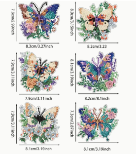 Preview: Diamond Painting 6-teiliges Set, Schmetterling Magnete